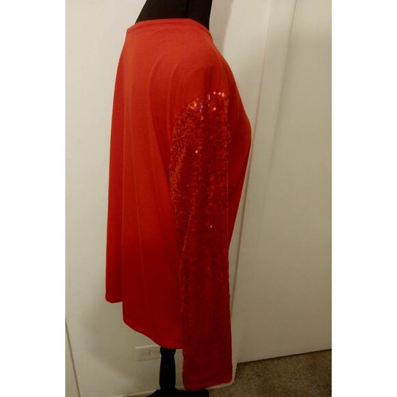 Red Sequin Cold Shoulder Strappy Long Sleeve Shirt Women’s 2XL Holiday Party - Picture 4 of 9